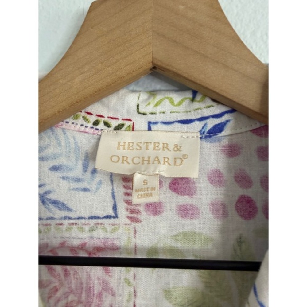 Hester & Orchard -‎ Linen Cotton Blend Cropped Boxy Button Down Tropical Resort - Picture 5 of 8